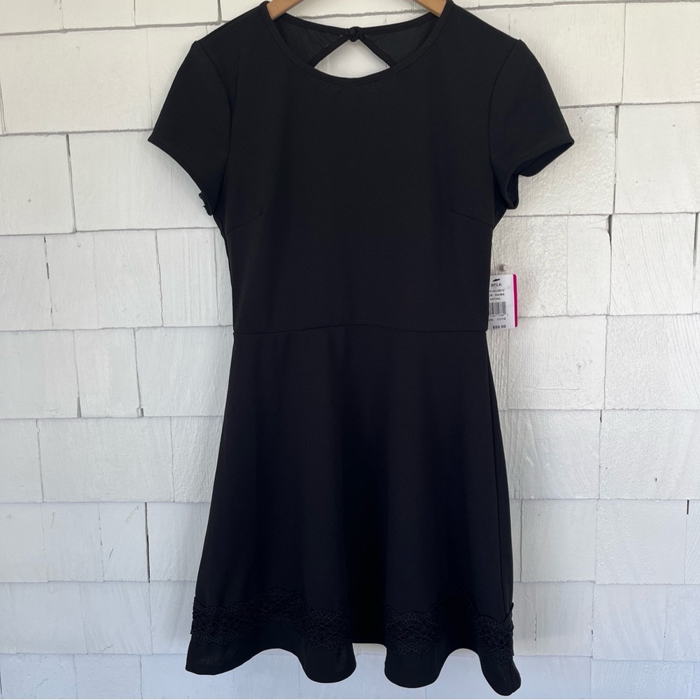 Juniors Size 11/12 Belk B. Darlin Social Dress NWT Black Crochet Trim Open Back
